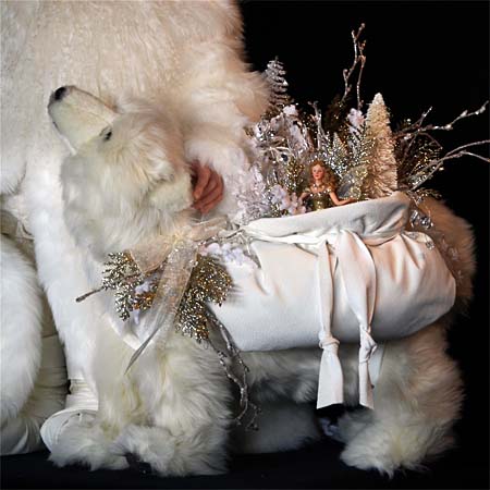 Arctic Sparkle Collectible Santa 28 inch with White Bear and Gifts by Stone Soup Designs 415 927 3527