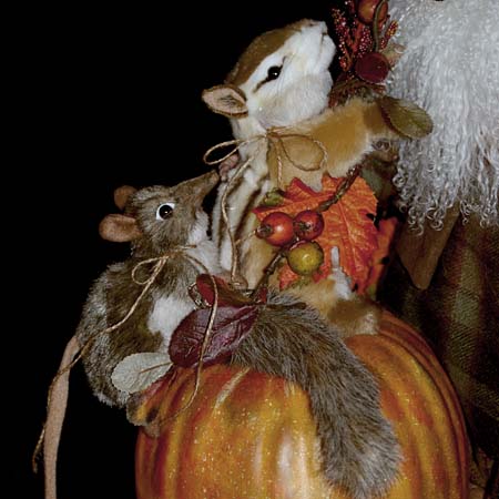 Fall Frolic Collectible Santa 28 inch with Chipmunks Rat and Pumpkin 415 927 3527 Stone Soup Designs